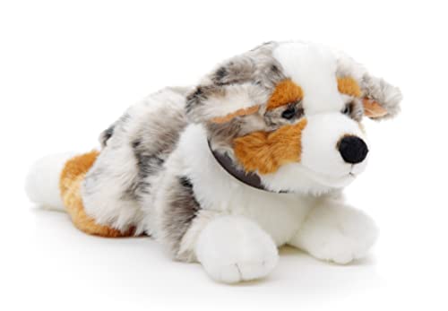 Uni-Toys - Australischer Schäferhund mit Halsband, liegend - 40 cm (Länge) - Plüsch-Hund - Plüschtier, Kuscheltier