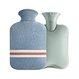 Wärmflasche mit Bezug, Wärmbeutel, Wärmflasche mit Strickbezug, wiederverwendbare und wärmere Tasche für heiße und kalte Kompresse, für Bettheizung und Fußwärmer, (1 Stück), grün, 2000 ml (Farbe: