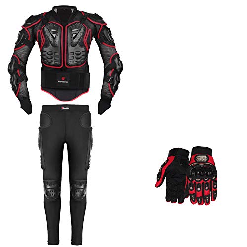 FULUOYIN Protektorenjacke mit Getriebe Langen Protektorenhose+ Handschuhe MTB Protektoren Schutzkleidung für Motorrad Schilaufen Kart Sport