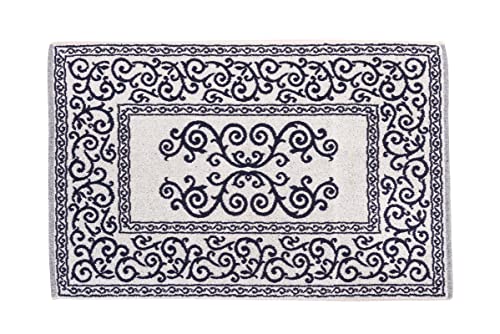 HomeLife - Rechteckiger Badteppich aus Baumwolle [Größe: 60 x 90] – Duschtüren, hohe Qualität, waschbar in der Waschmaschine – Dekoration Barocac dunkelblau
