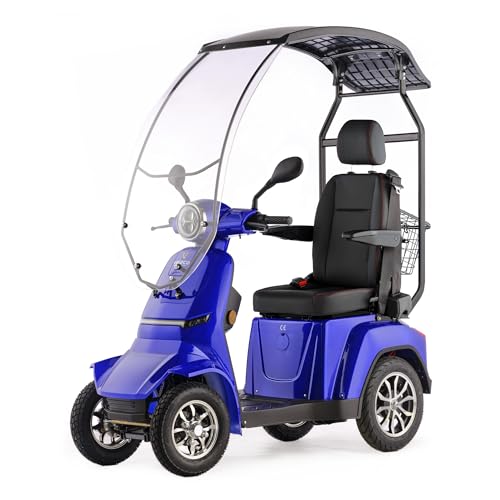VELECO Gravis mit Dach - bequemer Kapitänssitz, Mobilitätsroller, Elektromobil, komplett montiert und fahrbereit - Voll-LED Beleuchtung (Blau)