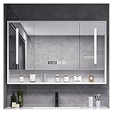 KiLoom Badezimmerspiegelschrank, LED-Spiegel-Medizinschrank mit Defogger, Uhr, Raumtemperaturanzeige, Einbau- oder Oberflächenmontage für stilvolle Badezimmer (Farbe: Weiß, Größe: 98 x 70 cm)