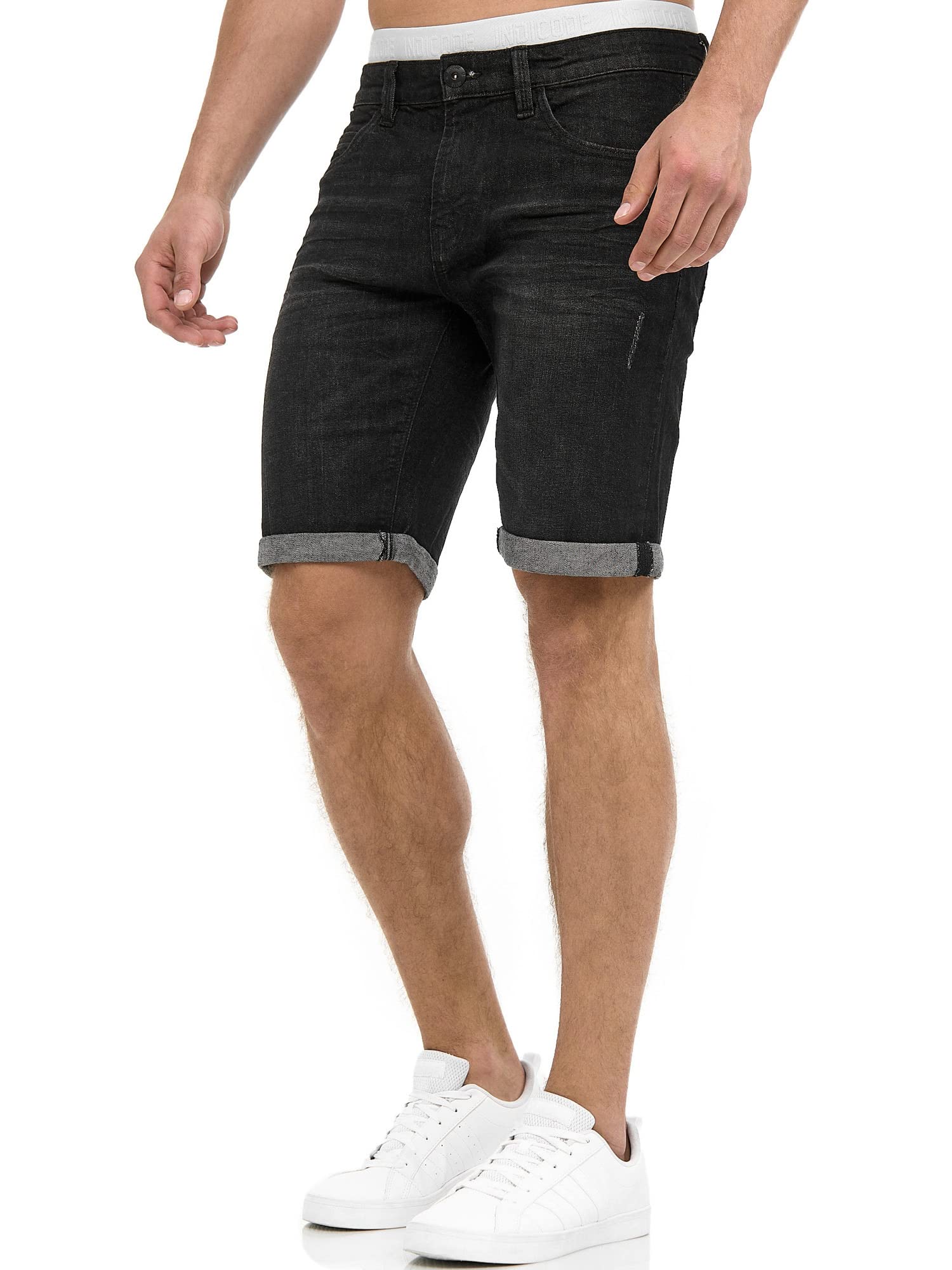 Indicode Herren Caden Jeans Shorts mit 5 Taschen | Herrenshorts Used Look für Männer Black M