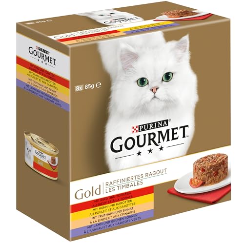 PURINA GOURMET Gold Raffiniertes Ragout Katzenfutter nass, Sorten-Mix, 12er Pack (12 x 8 Dosen à 85g)