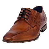 bugatti Business Halbschuh aus Leder, Derby mit Gummizug und Parallelnaht, Cognac, 42 EU