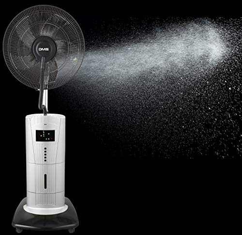 DMS 2in1 Mobiler Ventilator u. Luftbefeuchter | Fernbedienung | Sprühnebellüfter | Standventilator Mobil | Nebelfunktion | Zeitschaltuhr | Luftkühler | Oszillierend | Farbe: Silber | 3 Stufen | 100W