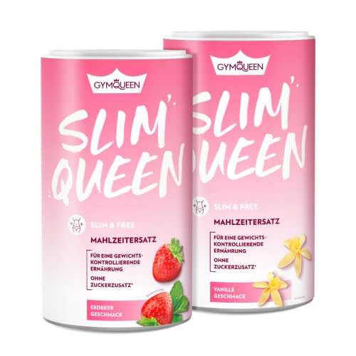 GymQueen Slim Queen Abnehm Shake 2x420g, Vanille + Erdbeere, Leckerer Diät-Shake zum einfachen Abnehmen, Mahlzeitersatz mit wichtigen Vitaminen und Nährstoffen, nur 250 kcal pro Portion