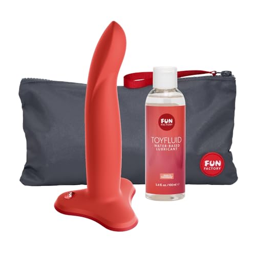 FUN FACTORY Biegsamer Dildo LIMBA FLEX M (18 cm, Ø 3,2 cm), Sexspielzeug für Frauen & Männer – 100% medizinisches Silikon (Medium) - inkl. hochwertiger Tasche & wasserbasiertem Gleitgel 100ml