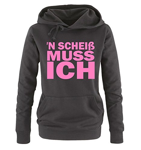 Comedy Shirts - N Scheiß muss ich - Damen Hoodie - Schwarz / Rosa Gr. M