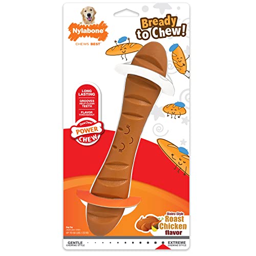 Nylabone Baguette Brot Hundespielzeug Power Chew - Niedliches Hundespielzeug für aggressive Kauer - mit lustigem Twist! Bistro-Stil Roast Huhn Geschmack groß/riesig (1 Stück)