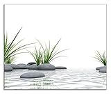 ARTland Spritzschutz Küche aus Alu für Herd Spüle 60x50 cm (BxH) Küchenrückwand mit Motiv Natur Zen Wellness Spa Yoga Asien Gräser Stein Weiß T6CD