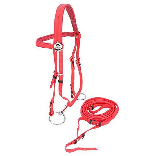 Pssopp Horse Bridle mit reinem PVC verstellbarem Red Horse Bridle Harness Horse Headstalls Abnehmbarer hohler Trense aus Edelstahl