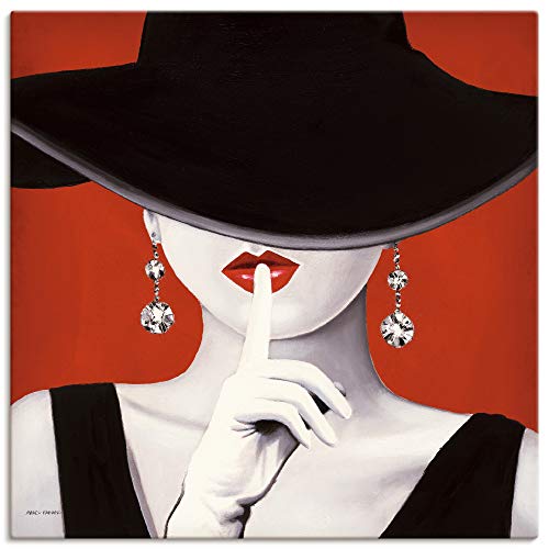 Artland Qualitätsbilder I Bild auf Leinwand Leinwandbilder Wandbilder 30 x 30 cm Menschen Frau Malerei Rot B2CR Hut ab I