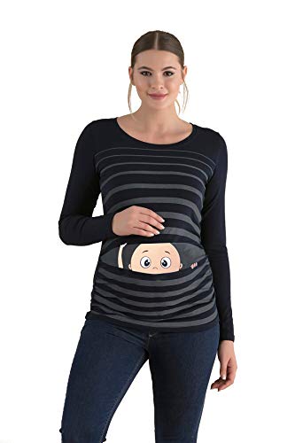Witzige süße Umstandsmode T-Shirt mit Motiv Schwangerschaft Geschenk - Langarm (Small, Schwarz)