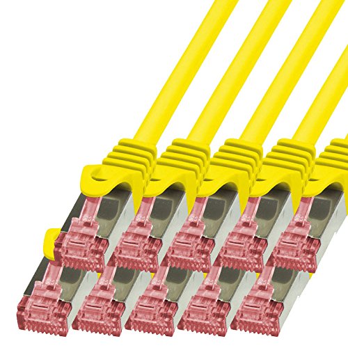 BIGtec - 10 Stück - 5m Netzwerkkabel Patchkabel Ethernet LAN DSL Patch Kabel Gigabit gelb ( 2x RJ-45 Anschluß , CAT6 , doppelt geschirmt ) 5 Meter