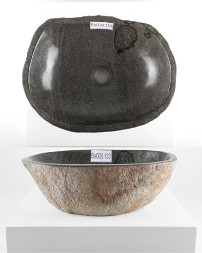 40 cm ovales Naturstein Waschbecken in grau von WOHNFREUDEN - Mit Unikatauswahl