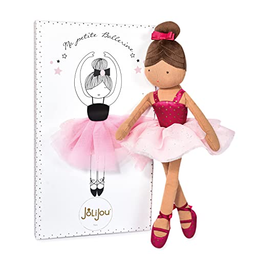 Jolijou - Ma Petite Ballerina – Stoffpuppe Tänzerin – Isadora – Geschenkbox – 35 cm – Gymnastikanzug, Tutu, Tanzknoten, Schleife – Geschenkidee zur Geburt Mädchen – JJ6036