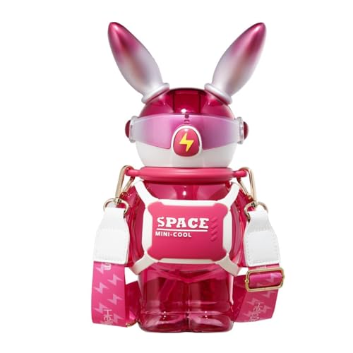 ZIROXI 1,1 l BPA-freie Wasserflasche, BPA-frei, mit Strohhalm, extra große Wasserflasche mit Flaschenbürste und Strohhalmbürste, günstiges Geschenk für Mädchen, Rot
