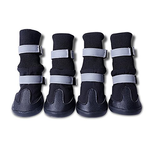 UEETEK 4pcs wasserdichte Hund Stiefel für mittlere bis große Hunde - Größe XL (schwarz)