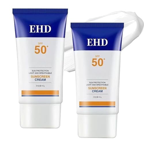Ehd Sunscreen, Sunscreen Spf 50 for Face, Light and Breathable, Fast Absorption & No Sticky Feeling, UV Isolation Waterproof Sweat Outdoor Men and Women 60g/Branch (2 PCS)
