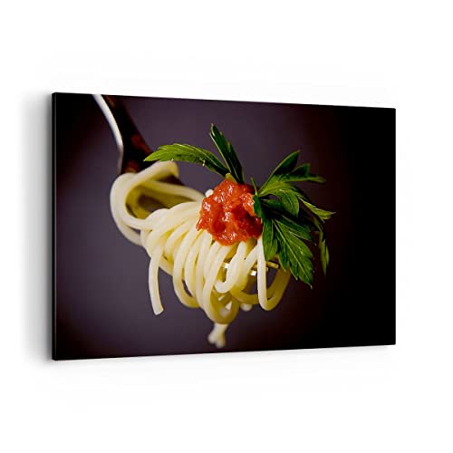 Bild auf Leinwand - Leinwandbild - Italien pasta spaghetti - 120x80cm - Wand Bild - Wanddeko - Leinwanddruck - Bilder - Kunstdruck - Wanddekoration - Leinwand bilder - Wandkunst - AA120x80-1307