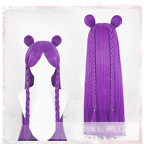 K/DA Kaisa Long Purple Braid Wig With Bun Cosplay Costume KDA Kai'Sa Women Heat Resistant Synthetic Hair Party Wigs +Wig Cap