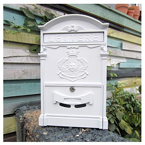 Amadon Europäischer Retro-Briefkasten, Sicherheits-Briefkästen zur Wandmontage, elegant verzinkter abschließbarer wetterfester Mailbox,Weiß