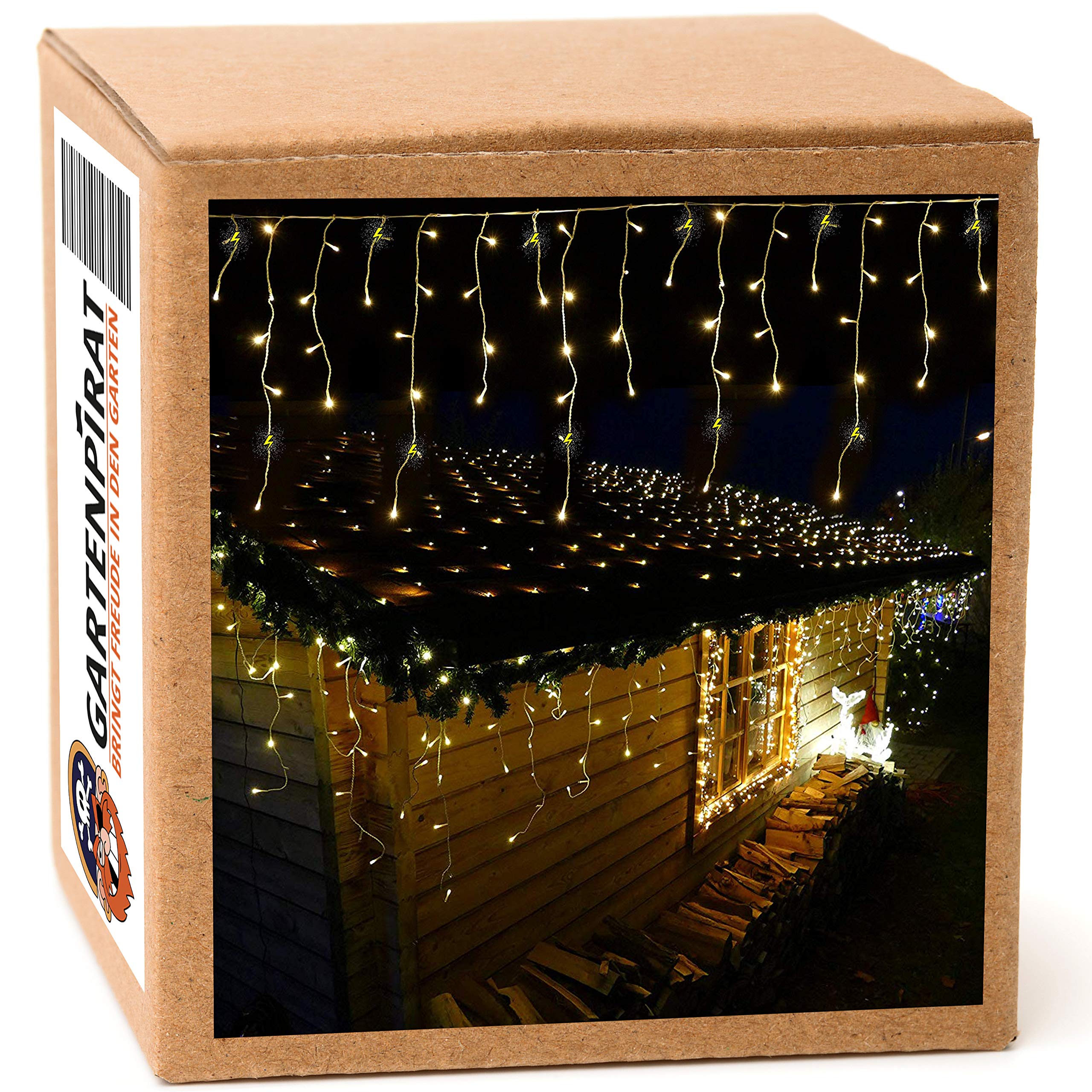 Gartenpirat Weihnachtsbaum Lichterkette warmweiß/bernsteinfarbe 4,2 m • LED-Lichterkette 168 LED außen innen • Timer blinkend Flash-Effekt