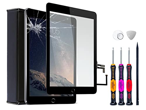 Trop Saint® Für iPad 5 Touchscreen Digitizer Glas Display Scheibe in Schwarz mit Rahmen, Homebutton und Werkzeug (A1822, A1823)