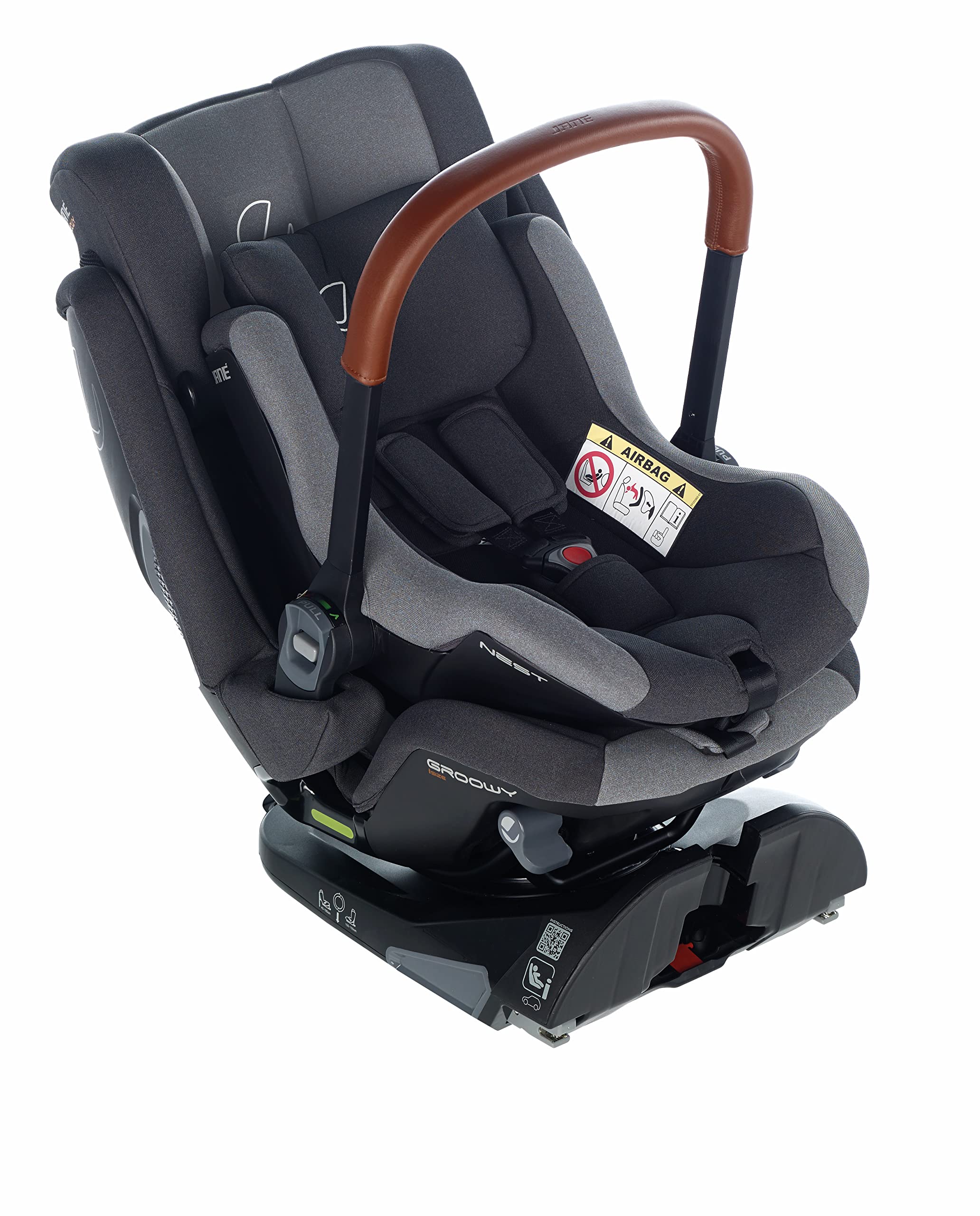 Jané Groowy + Nest, Autokindersitz inklusive Babyschale, von 40 bis 150 cm, iSize, Isofix, mitwachsend