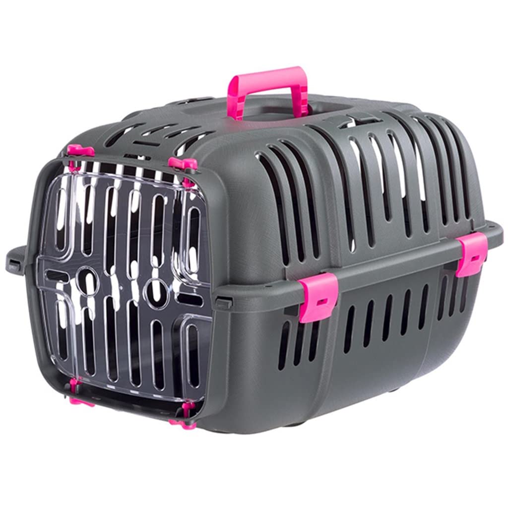 Transportbox Für Kleine, Mittelgroße Katzen Und Hunde, Katzentransportbox Mit Lüftungslöchern & Tragegriff, Großer Einstieg, Sicherheitsschloss (Color : Pink)