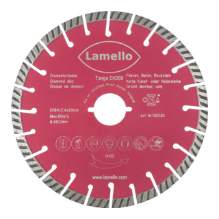 Lamello Diamant-Trennscheibe für Tanga DX200, Durchmesser 180 mit Schnellspann-Aufnahme