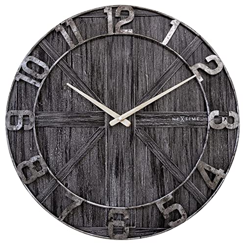 NeXtime Large Wall Clock – 50 cm – Silent – Schwarz – Holz – Metall – York