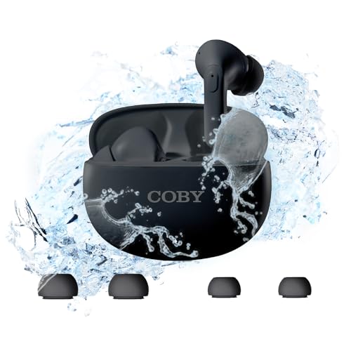 Coby Kabellose Ohrhörer mit Geräuschunterdrückung und intelligentem Tracking und anpassbaren Bedienelementen (635, Schwarz)