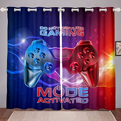 Tbrand 3D Gamepad Vorhänge Galaxy Nebel Blau Rot Gradient Blickdichte Vorhänge Für Schlafzimmer Wohnzimmer Kinder Jungen 245x140cm Gamepad Fenstervorhang Novelty Spielcontroller Zimmer