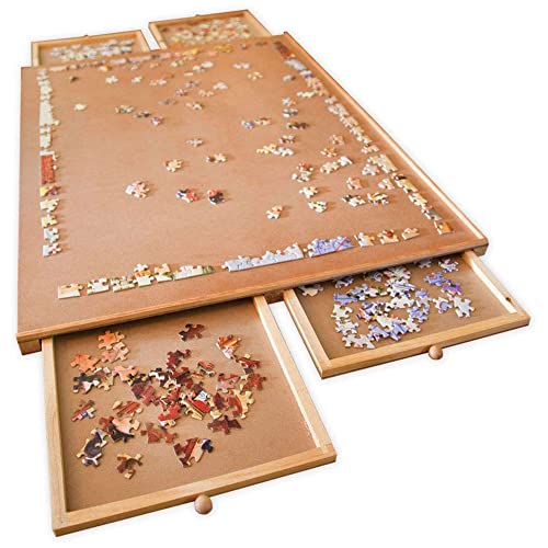 Bits and Pieces – Puzzleplateau aus Holz, Jumbo Größe - Ebene Arbeitsfläche mit Vier Schubladen - Puzzle-Speichersystem - Puzzleunterlage - Puzzlematte