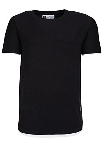 Leif Nelson Herren Sommer T-Shirt Rundhals-Ausschnitt Slim Fit Baumwolle-Anteil Moderner Männer T-Shirt Crew Neck Hoodie-Sweatshirt Kurzarm lang LN8223 Schwarz Small