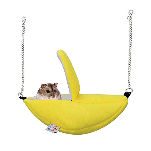 WishLotus Hamster-Hängematten-Bett, Bananen-Hängematte, Flanell, Hamsterhütte, Schlafnest, gemütliches Hängehaus, Mond, Bootshütte für Meerschweinchen, Eichhörnchen, Rennmäuse, Hamster (gelb)