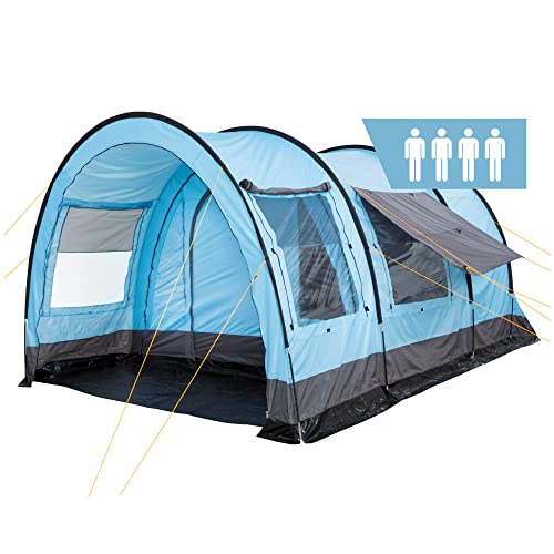 CampFeuer Tunnelzelt für 4 Personen Relax4 | Variables Tunnelzelt mit abtrennbarer Schlafkabine und 5.000 mm Wassersäule | Gruppenzelt | Campingzelt (hellblau/grau)