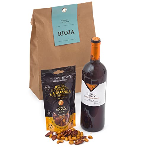 Geschenktüte RIOJA für Weinliebhaber - Edler Reserva-Rotwein D.O.C. Rioja und Gourmet-Nuss-Mischung aus Spanien