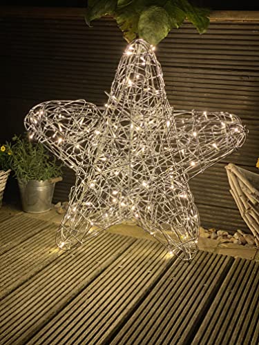 STAR TRADING LED-Stern Galax Star für innen und außen, beleuchtete Drahtgeflecht-Weihnachtsdeko, Weihnachtsstern stehend in silber, warmweiß, 60 cm