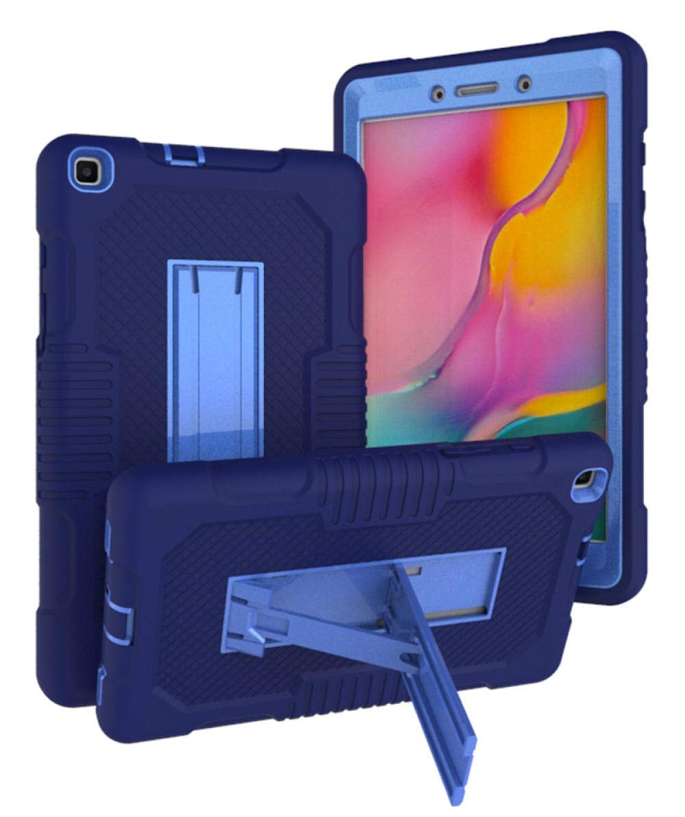 QINYUP Geeignet für Samsung Tab A 8.0 T290 / T295 DREI-in-Eins-Silikon-PC-Unterstützung für Absturzsicherung und stoßfeste Flache Schutzhülle - Marine + Blau