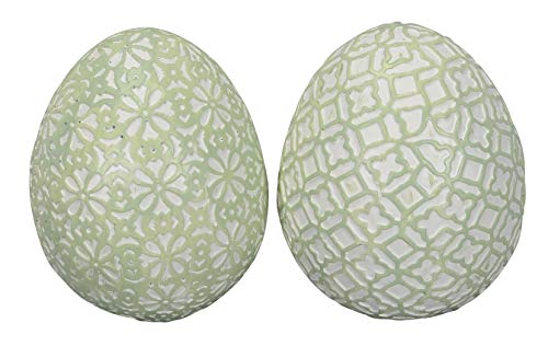 dekoratives frühlingshaftes mittleres Deko-Ei Keramik-Ei Oster-Ei mit Ornamentstruktur grün weiß (4)