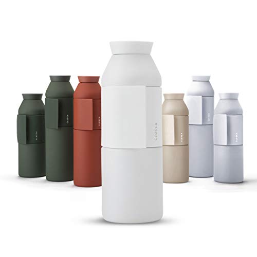 Wasserflasche aus Edelstahl(Closca Bottle Wave). Thermo-Trinkflasche zum Einhängen für Kinder und Erwachsene. BPA-frei (450ml, Weiß)