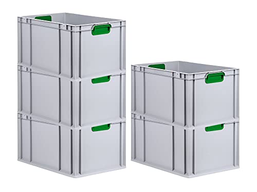 SparSet 5x Eurobox NextGen Color | HxBxT 22x40x60cm | 65 Liter | Griffe grün geschlossen | Verstärkter Boden | Eurobehälter, Transportbox, Transportbehälter, Stapelbehälter
