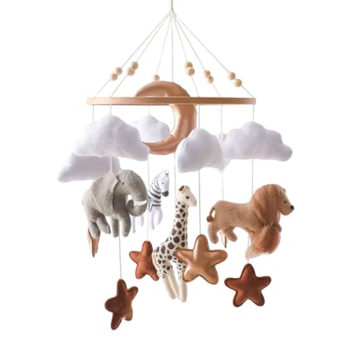 Waldtiere Mobile Baby Windspiel, Baby Mobile aus Filz, Mobile Babybett mit Giraffe Elefant Löwe Zebra, Hängende Bettglocke Anhänger, Geschenk für Neugeborenen Junge Mädchen (Waldtiere)