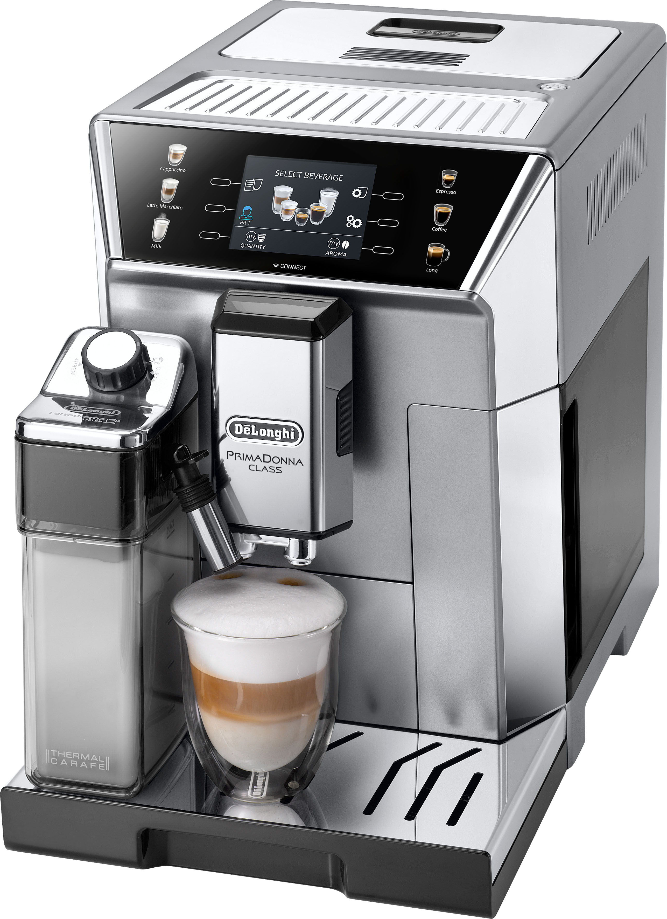 DeLonghi ECAM550.75.MS Espresso Mahlwerk verbunden PrimaDonna Class grau Neues Modell silber