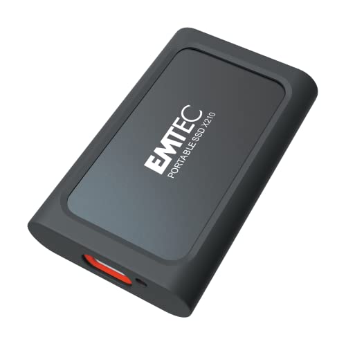Emtec Externe SSD X210 Elite 1 TB – rückwärtskompatibel mit USB 3.2 Gen1 und 2.0 – 3D NAND Flash Technologie – USB-C 3.2 Gen2 auf USB-A und Schutzhülle aus Silikon – EMTEC