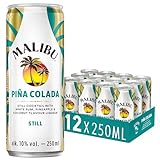 Malibu Piña Colada, fruchtig-frischer Mix aus weißem Rum, Ananas-Geschmack und Kokos-Likör, vorgemischter Cocktail, 12 Dosen à 250 ml, 10 Vol.-%