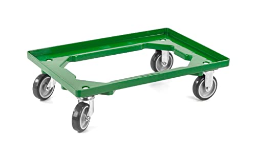 aidB Kunststoff Transportroller Offen - Grün - mit Gummiräder, 2 Lenkrollen und 2 Bockrollen - Einzel